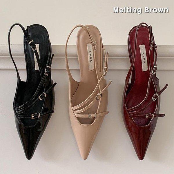 女性用足の甲ストラップスリングバックミドルヒール k68