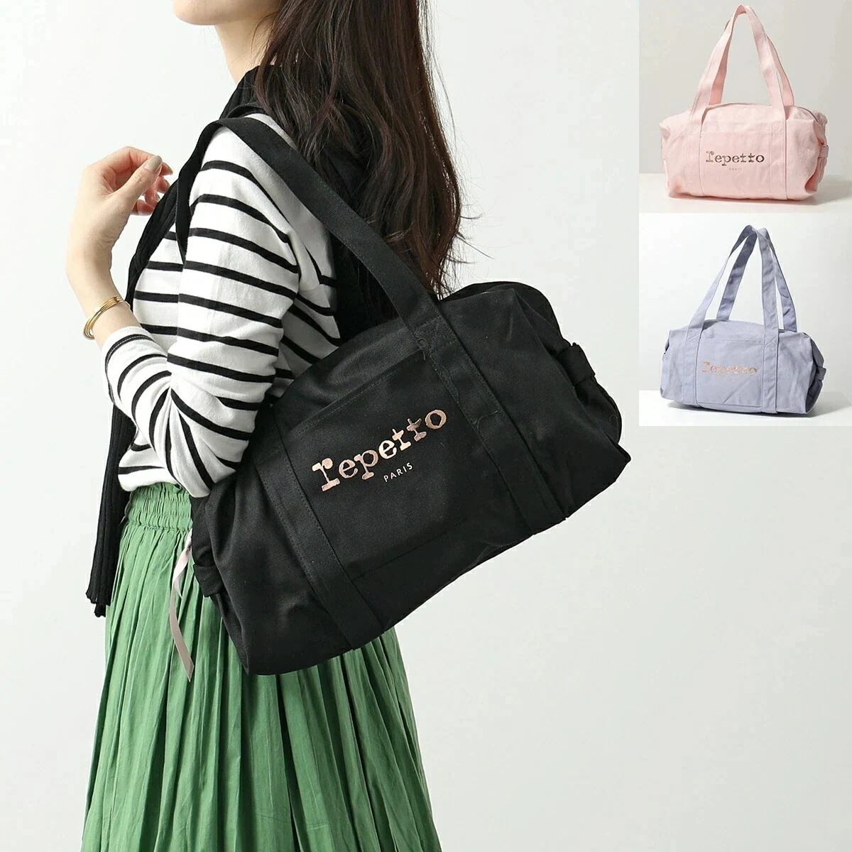 repetto レペット ハンドバッグ Cotton Duffle bag Size M B0232T レディース プリント ロゴ ミディアム ダッフルバッグ 【mega】