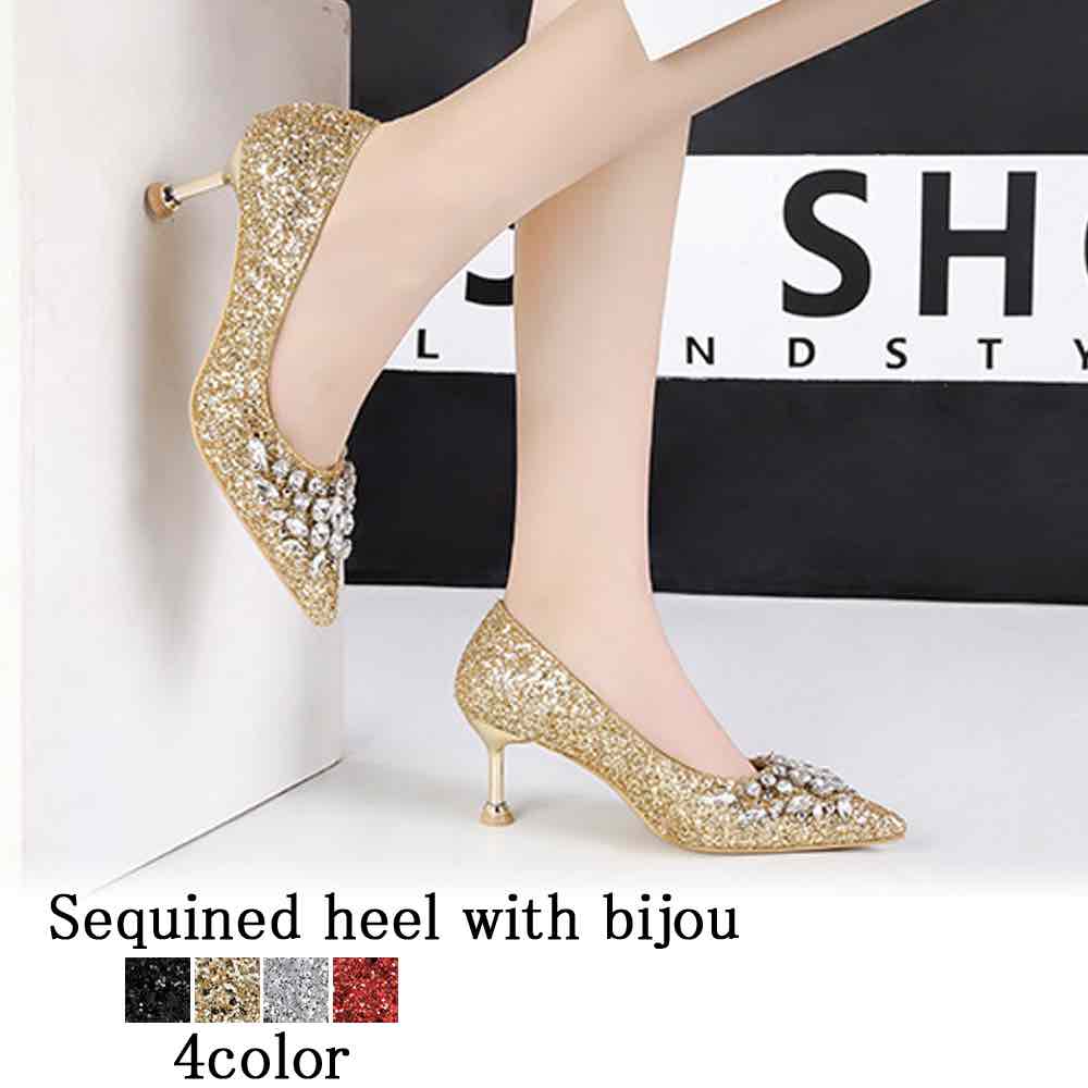 パンプス レディース ビジュー付きスパンコールヒール 靴 冬 ローファー サンダル 痛くない 黒 フラット 靴下 洗える 黒パンプス シューズ 夏 幅広 革 ブランド 大きいサイズ ストラップ 春 ヒ