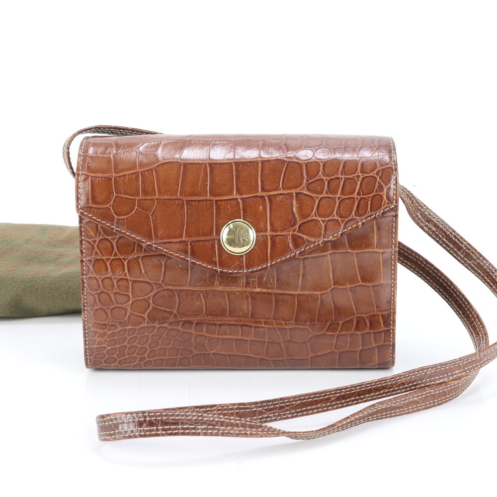 美品 エンリケ ロエベ ナッペ クロコダイル レザー ショルダーバッグ 斜め掛け ハンド トート 本革 ブラウン 茶色 ブランド レディース ECM CP15-10 中古 11,242円