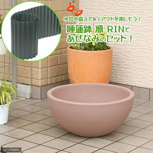 睡蓮鉢　睡蓮鉢（メダカ鉢）　凛　ＲＩＮ　ライトブラウン　Ｓ＋あぜなみセット（高さ２５ｃｍ）　睡蓮鉢・金魚鉢・メダカ鉢　ＣＲＣ10―11―60―30―00