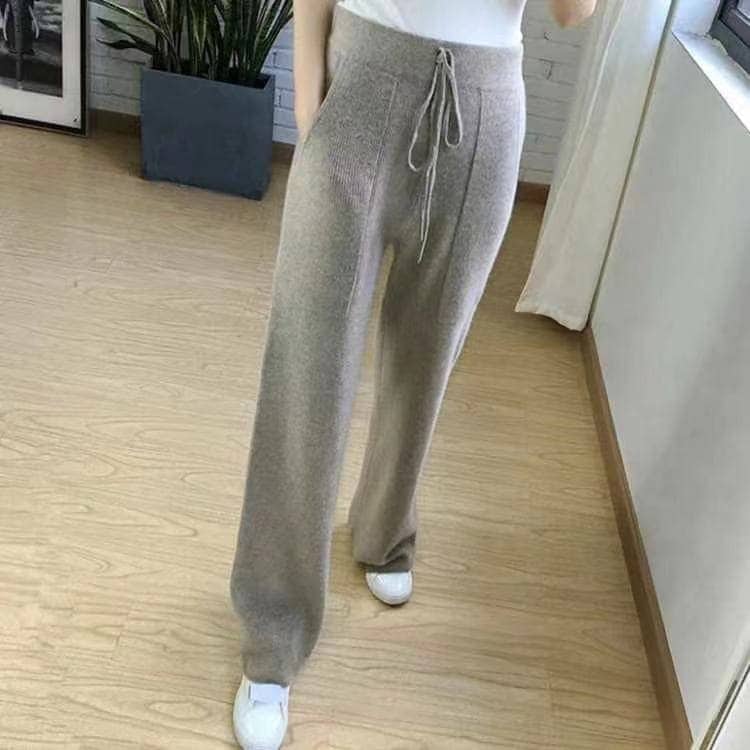 かっこいい！スラックスパンツワイドパンツデニムパンツ ワイドパンツ脚長効果！スキニーパンツガウチョパンツ秋冬ハイウエスト着痩せ効果 ゆったりストレート筒 無地 ニットパンツ