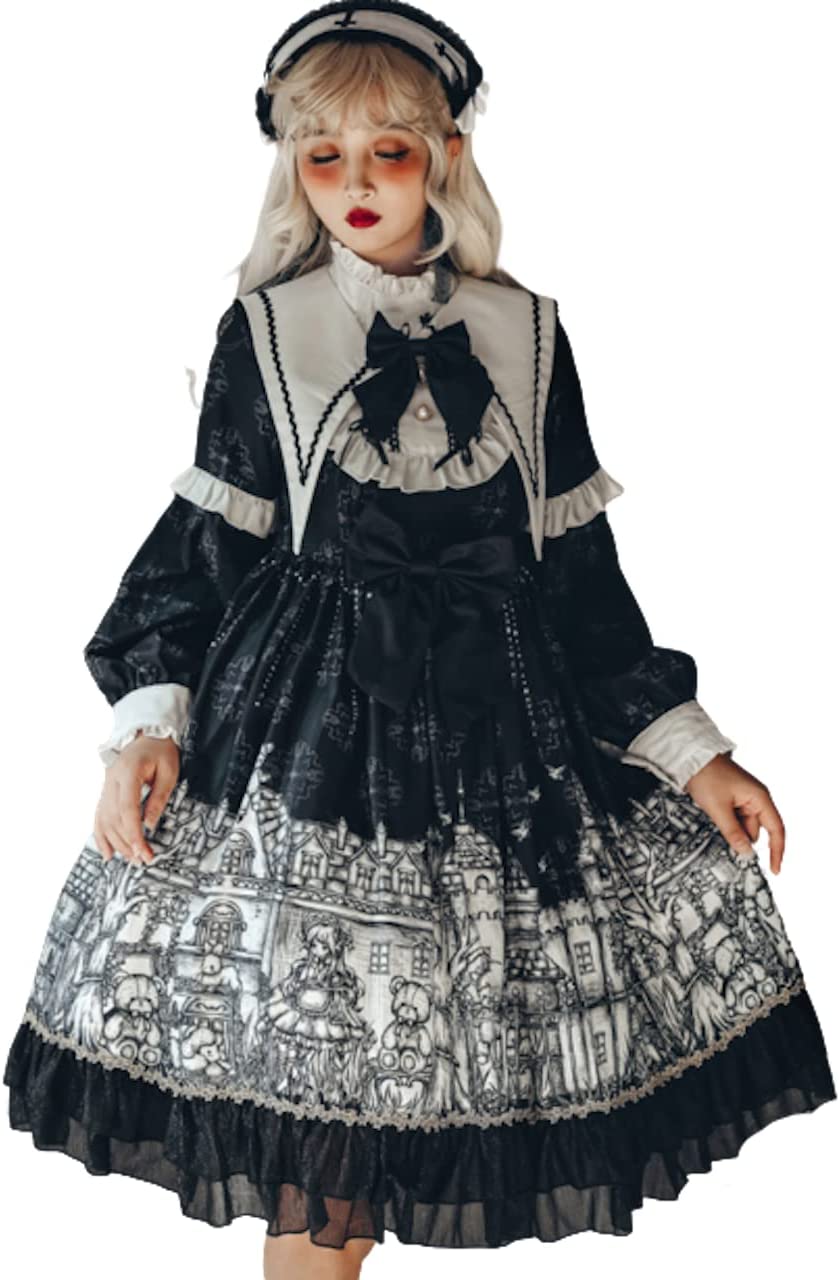 Lady Lazy ゴスロリ 長袖 ワンピース ゴシック ドレス 三角襟 魔女 魔法使い シスター