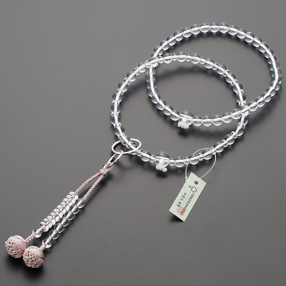 仏壇屋 滝田商店 数珠 浄土宗 本式数珠 【女性用】本水晶 六万浄土8寸 正絹華梵天房京念珠・本連数珠・二輪数珠・日課数珠【滝田商店発行 京念珠製造師製作証明書付】 10,124円