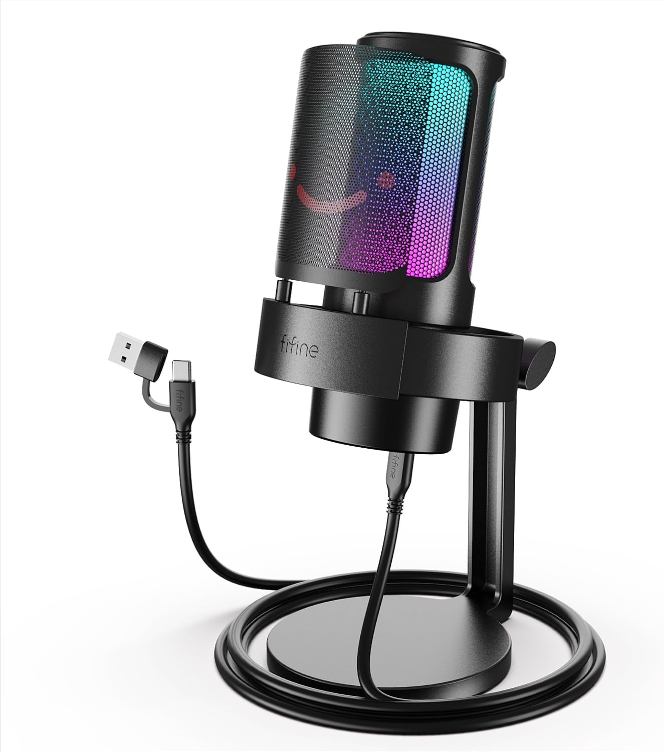FIFINE ゲーミング マイク USB PC マイク ストリーミング ポッドキャスト レコーディング用 コンデンサー デスクトップコンピューターマイク RGB変換コントロール タッチ式ミュート