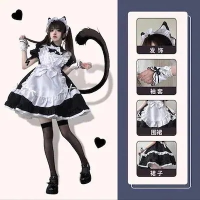 今人気ロリータワンピース 人気No.1!メイド服cos服急速出荷メイド服セット ハロウィン コスプレ コスプレ マルチスタイルセットロリータメイド可愛いワンピースエプロン