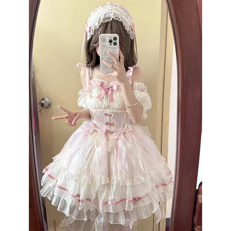 【2枚購入で 3oo円OFF！】ピンクバレエスタイルロリータドレスjskバースデーアダルトギフトパフプリンセススカートスモールサスペンダースカート女性
