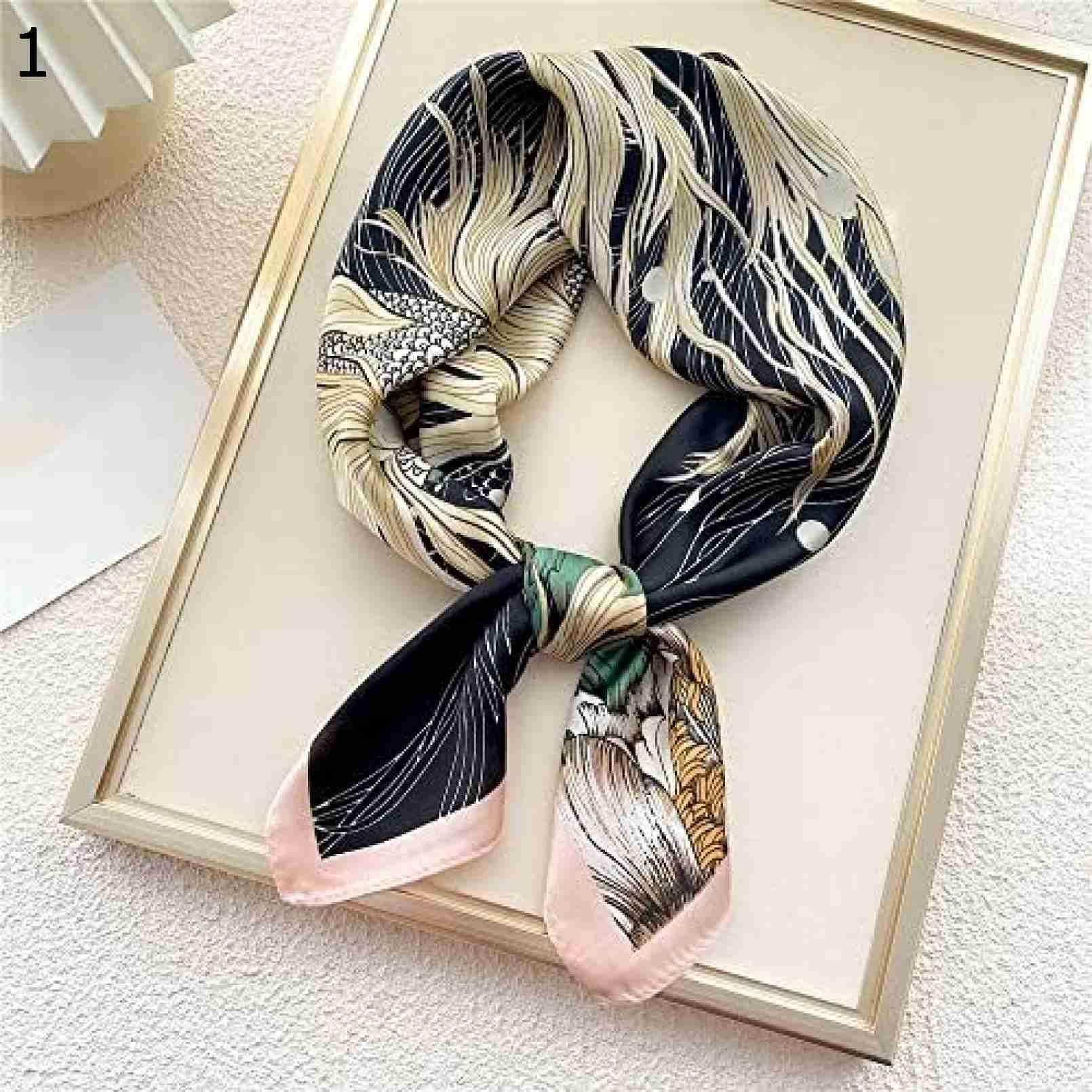 【20%OFFクーポン～】プリント スクエア スカーフ70cm タイ ショール ラップ レディース サテン ネッカチーフ ヘアバンド スカーフ (Color : : 70x70cm) Green 5,154円