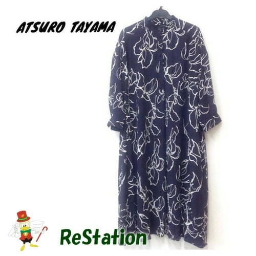 【中古】アツロウタヤマ ATSURO TAYAMA フラワープリントシャツワンピース ブラック系 レディース サイズ36