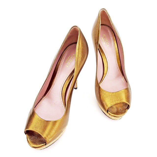 パンプス #36 1/2 オープントゥ 靴 ブロンズ 中古