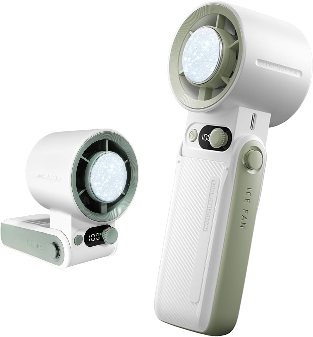 携帯扇風機 小型軽量 7枚羽根 199段階風量調節 冷却プレート付き 接触冷感 6000mAh大容量充電式 USB Type-C充電 LEDディスプレイ ストラップ付き ホワイト