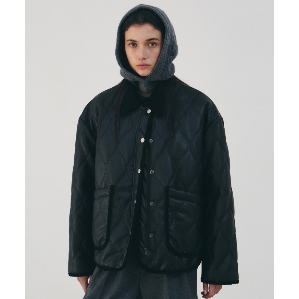 ニック&ニコールキルティングレザージャケット_ブラック