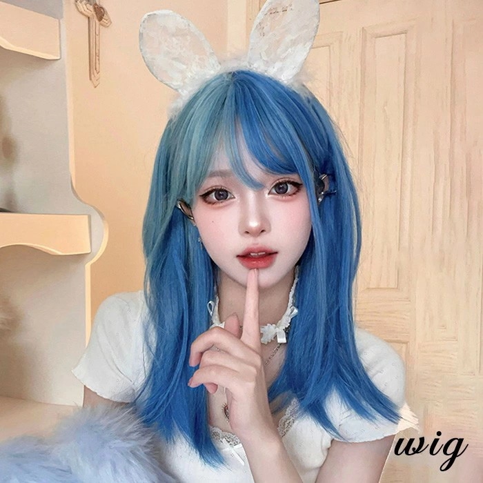 ウィッグ グラデーション レディース フルウィッグ ミディアム 短髪 ストレート 可愛い かわいい 大人用 コスプレ ロリータ ゴスロリ コスチューム 仮装 かつら 自然 小顔 変装 女装 文化祭 学