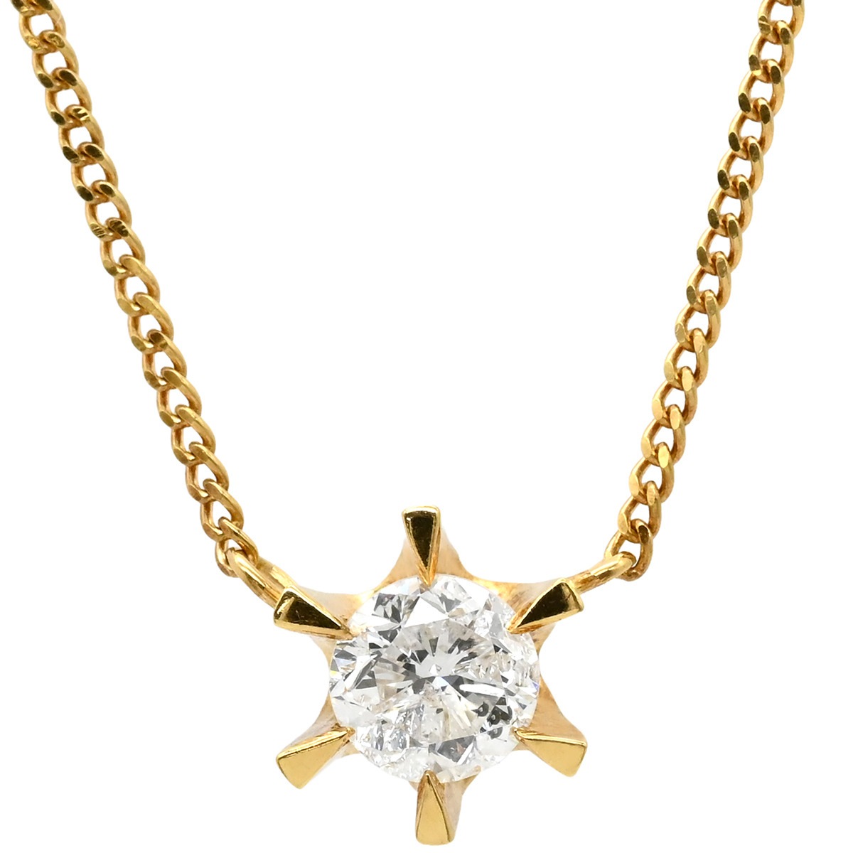 ネックレス ダイヤモンド 0.39ct ペンダント イエローゴールド 750 18K 1P 1粒 1石 ブリリアントカット 【中古】