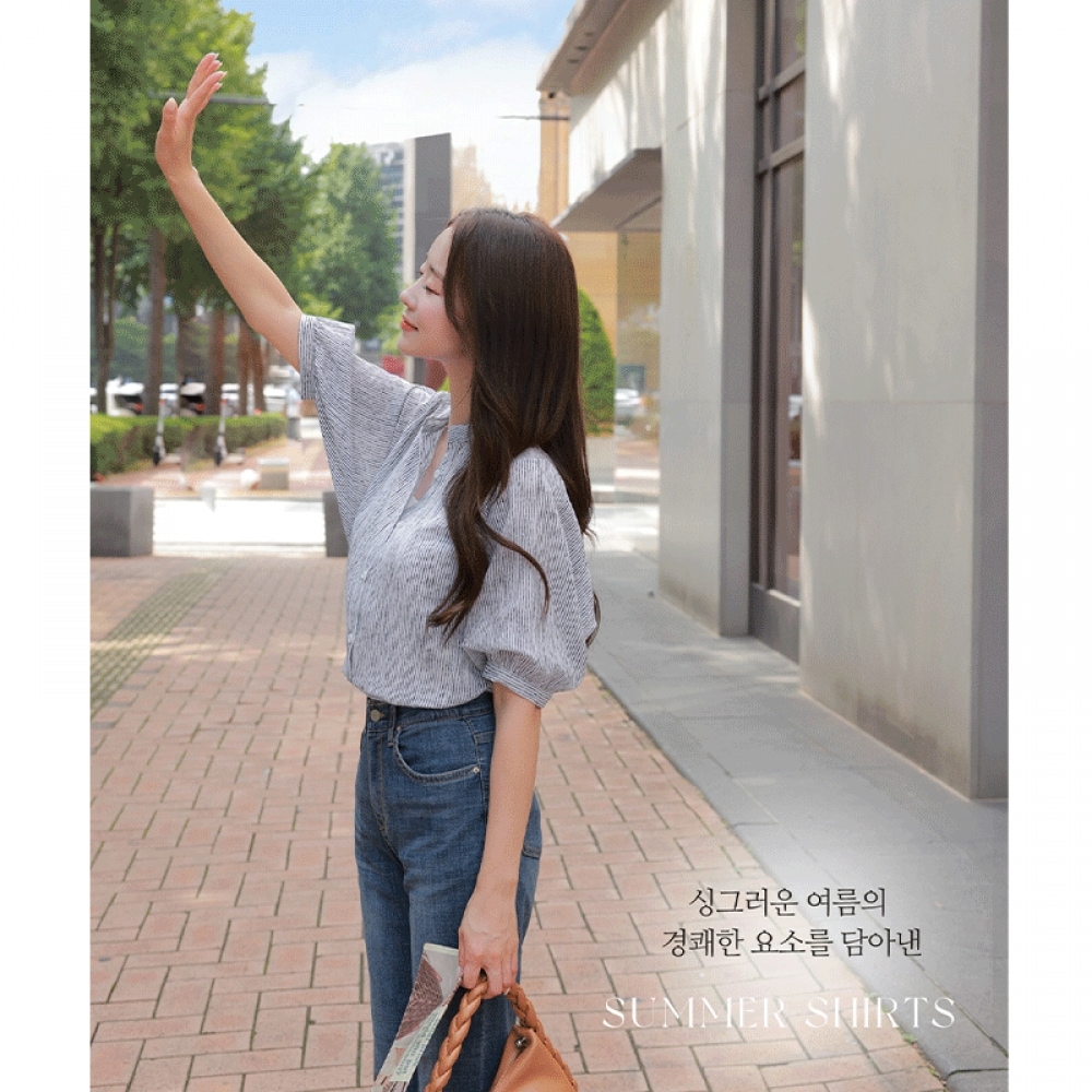 Click & Funny ローリングドットストライプシャツ