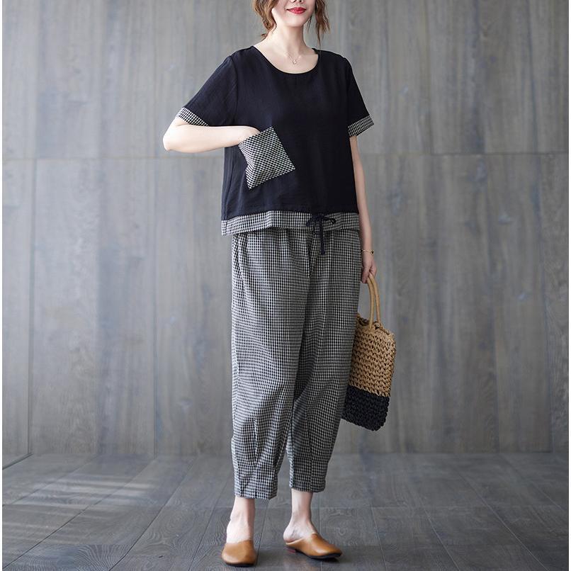 上下セット セットアップ ギンガムチェック ゆるトップス パンツ ボトムス レディース 2点セット
