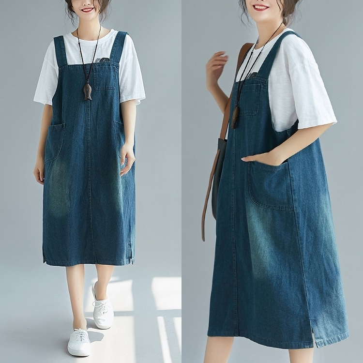 サスペンダースカート レディース スカート ワンピース ミディアム丈 ノースリーブ ストレート スリット ポケット デニム ブルーデニム かわいい 大人可愛い きれいめ シンプル カジュアル おしゃれ