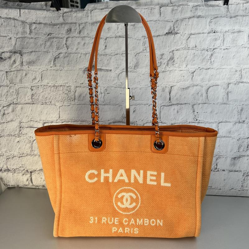 CHANEL シャネル ドーヴィル ココマーク キャンバス トートバッグ オレンジ A-11335