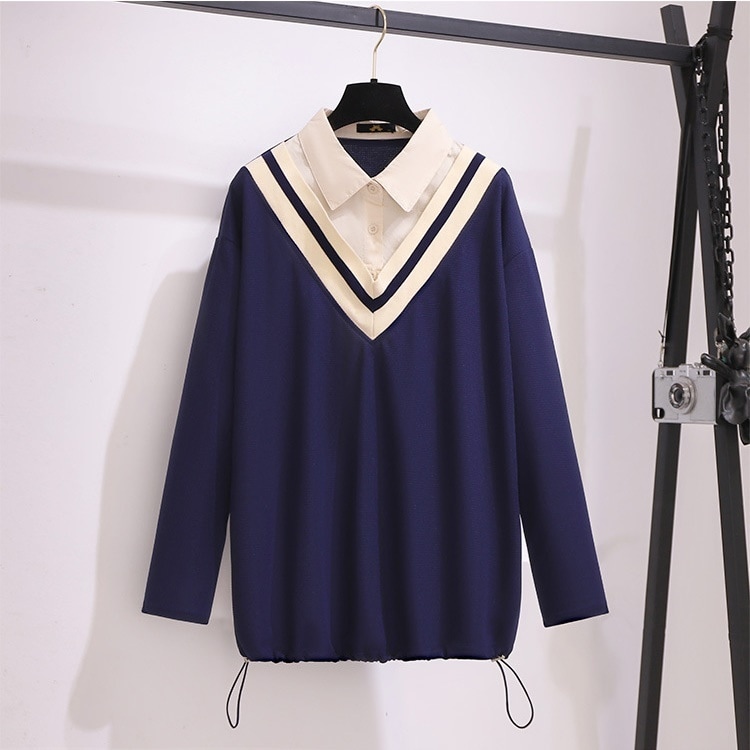 フェイク レイヤード プルオーバー シャツ レディース トップス 長袖 襟付き かわいい シンプル カジュアル おしゃれ かっこいい レトロ こなれ感 ラフ メンズライク ガーリー ルーズ 個性的