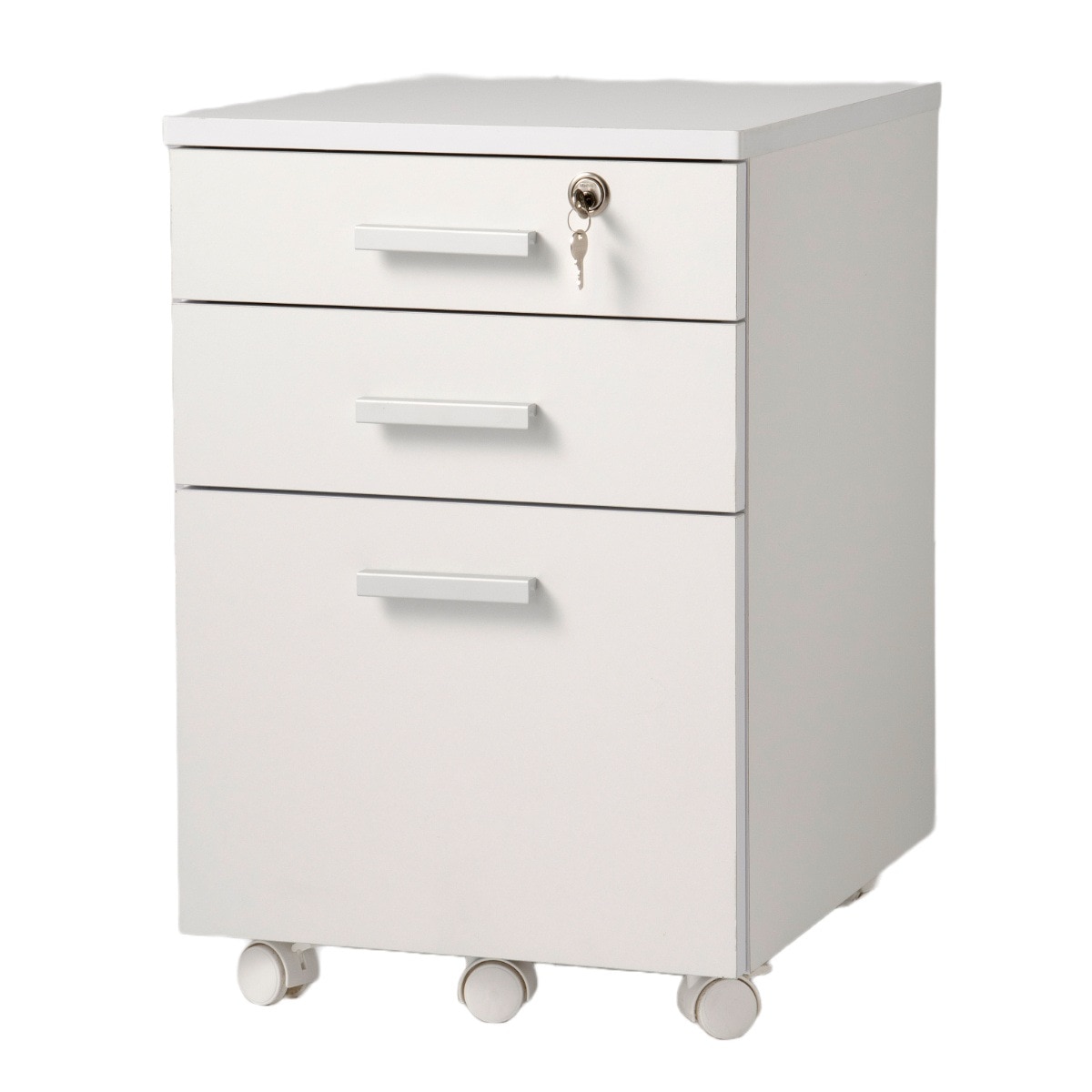 デスクワゴン3段 高さ60cm キャスター付き オフィスワゴン サイドワゴン 引き出し 収納 オフィス家具 白 おしゃれ スタイリッシュ 鍵付き A4 シンプル デスク下 法人限定