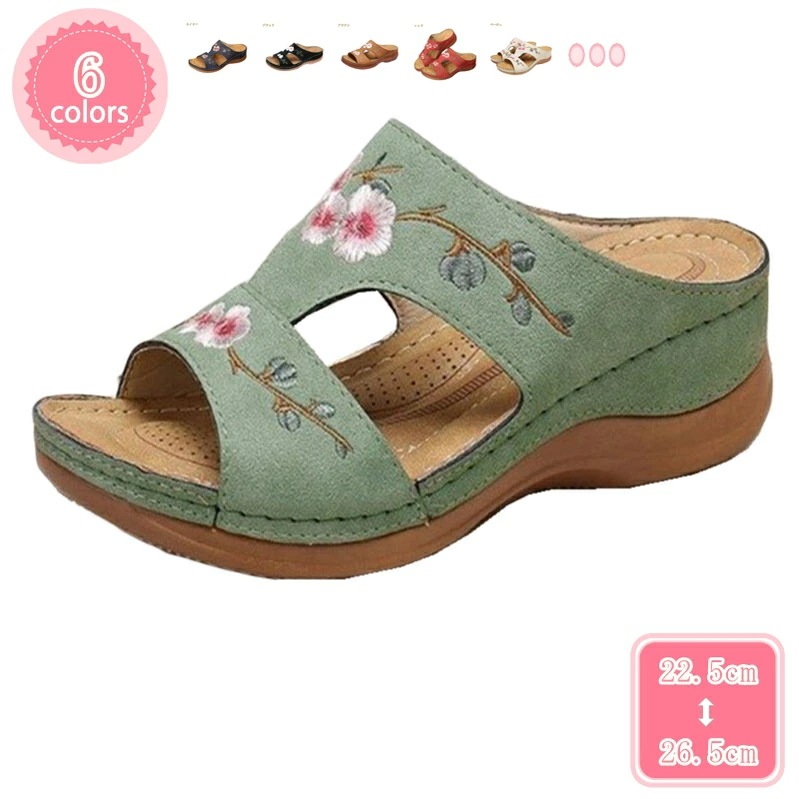 300円OFFクーポン 厚底 サンダル レディース 大きいサイズ ミュール ウェッジヒール サボサンダル 歩きやすい 刺繍 オープントゥ かわいい 低反発 春夏 コンフォート つっかけ 幅広 おしゃれ