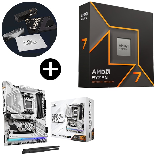 Ryzen 7 9700X W/O Cooler WOF CPU + ASRock X870 Pro RS WiFi マザーボード + ASRockオリジナルマウスパッド セット