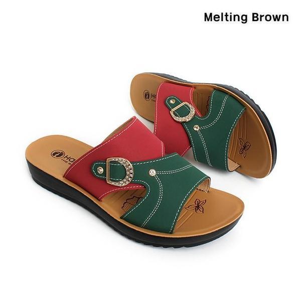 女性カジュアルデイリー配色バックルスリッパ2色