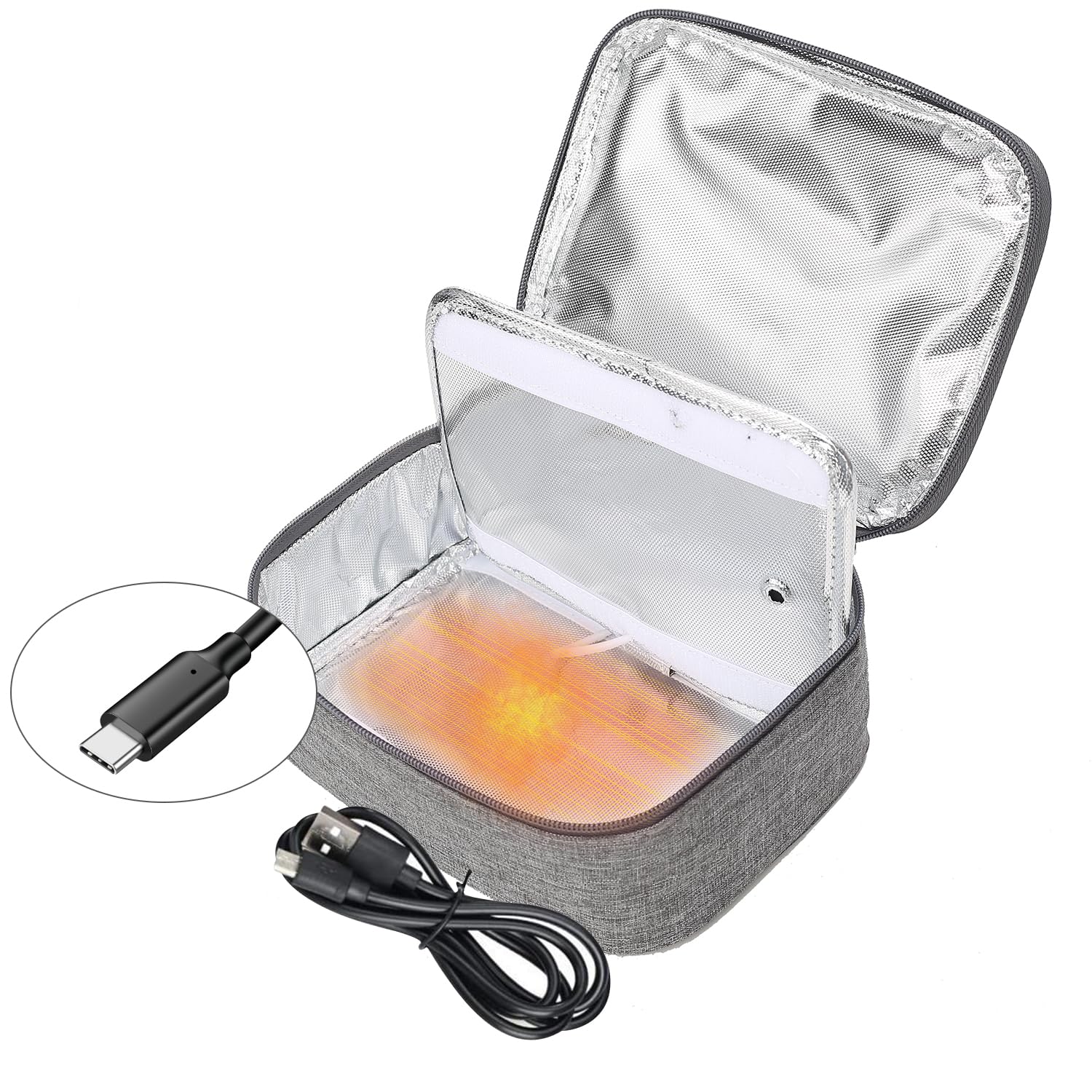Aseech お弁当袋 保冷ランチバッグ 1段用 保冷バッグ 2.5L 大容量 保温バッグ 保冷袋 軽量 防水 USB加熱式 持ち手付き （移動電源は含まれない）