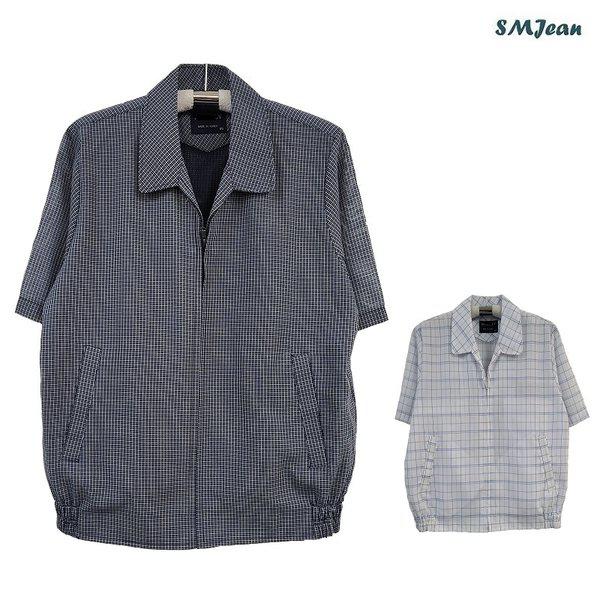 SMJ1156 高齢者半袖カラージャンパー 男性ウインドブレーカー リネン風 涼しい夏ジャンパー