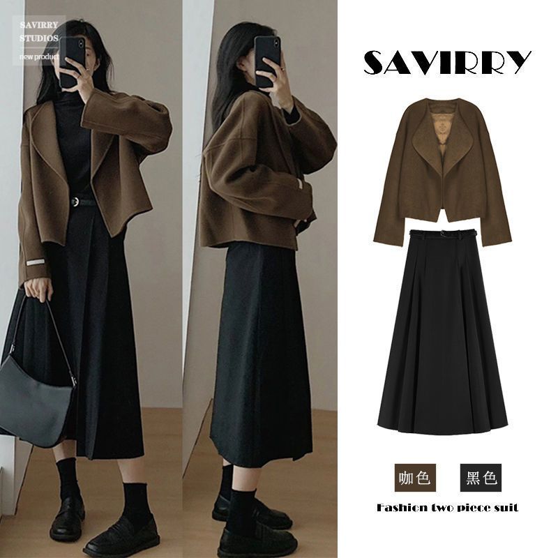 冬アウター 涼しく楽ちんセットアップ制服秋冬2023新型婦人服セットとスカートセット韓国ファッション 通勤