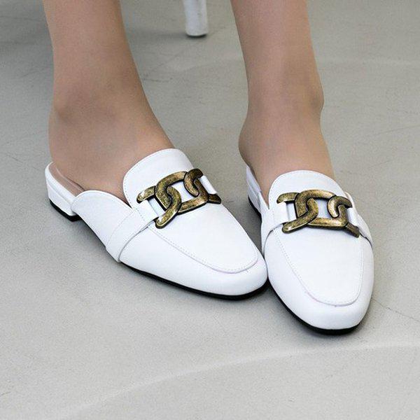 [シューズ] ビッグチェーンの女性用ローファーブロファースリッパ 3cm/3色 ts0372