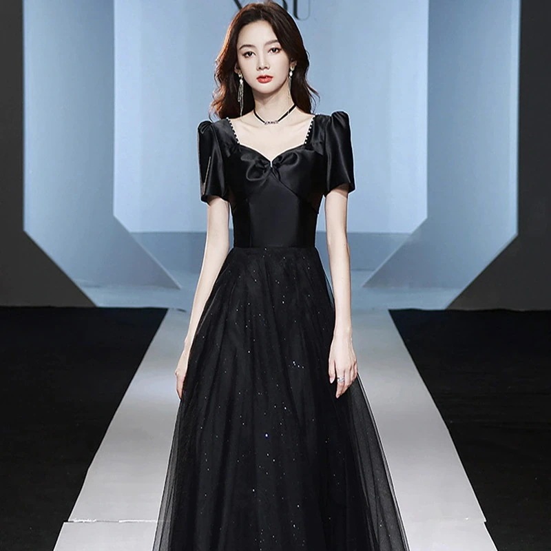 【急速出荷】ロングドレス演奏会大人ドレス袖ありマキシ丈パーティードレス結婚式ワンピース発表会上品ブラックドレス着痩せパーティー二次会お呼ばれドレス