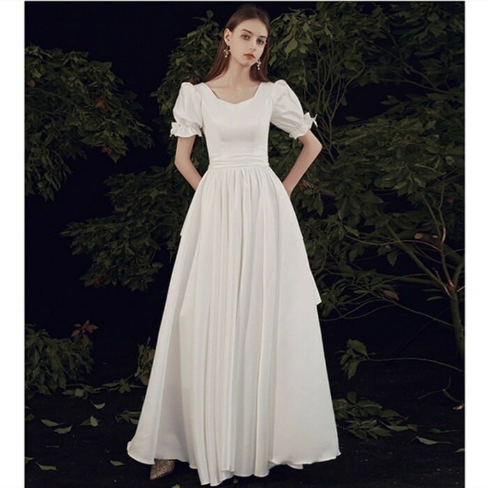 ウエディング 袖あり 二次会 ウェディグ Aライン 海外挙式 前撮り 後撮り 花嫁二次会 大きいサイズ 結婚式 ブライダル 披露宴 パーティー ロング エンパイア