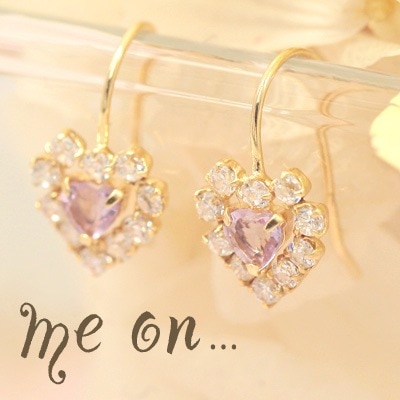 me on... K10PG ハート キュービックジルコニア アメジスト ピアス 発送目安２-３週間
