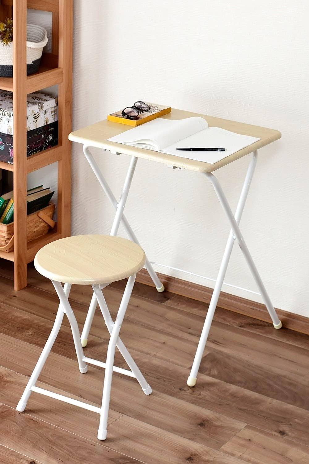 山善 YAMAZEN 折りたたみ デスク チェアセット 机 幅50×奥行48×高さ70cm 椅子 幅30×奥行30×高さ46cm 完成品 ナチュラルメイプル/ YST-SET NM/IV テレワーク