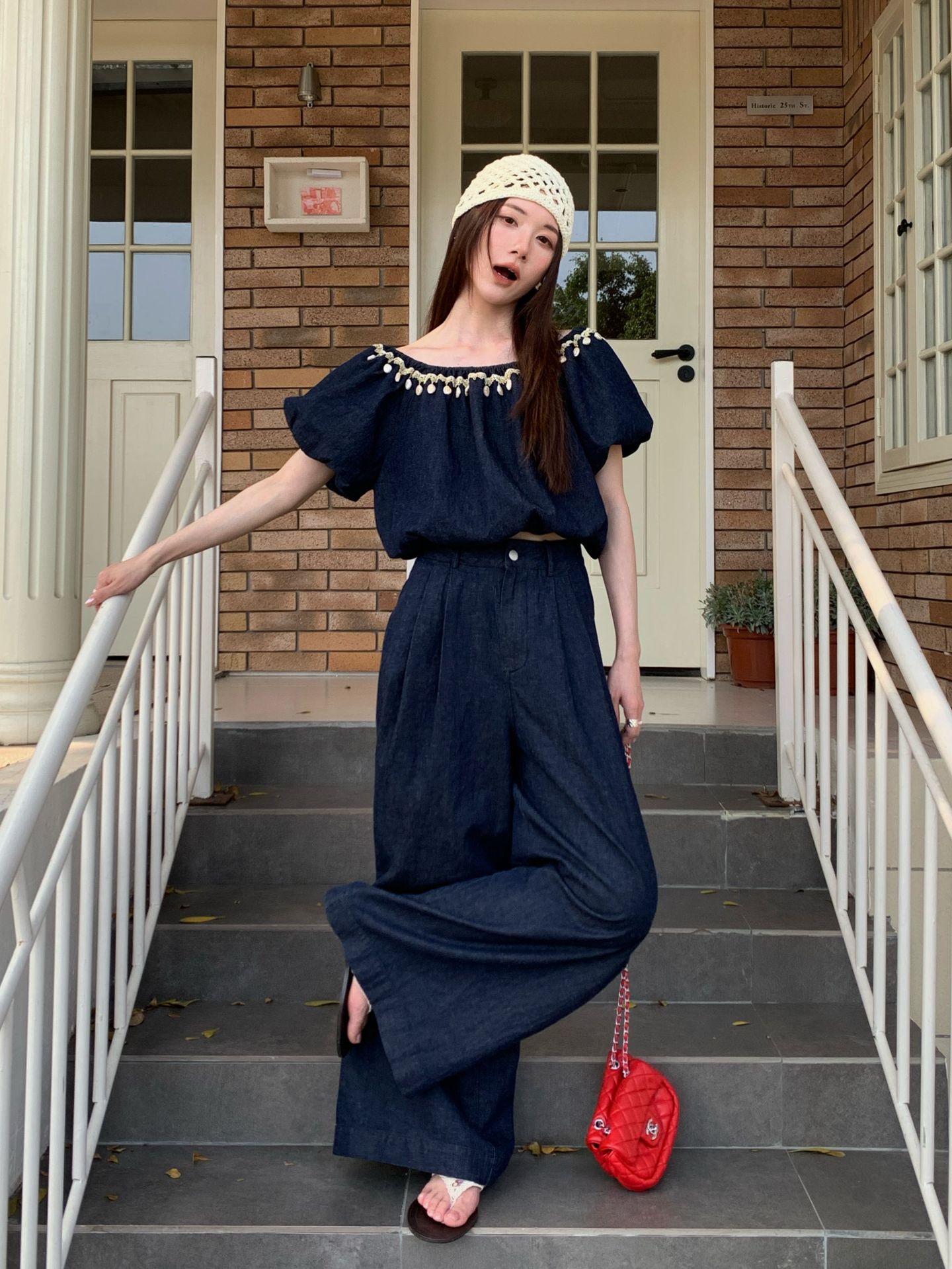 春のフランス風ファッション気質ズボン2点セットデニムスーツ女性S5075