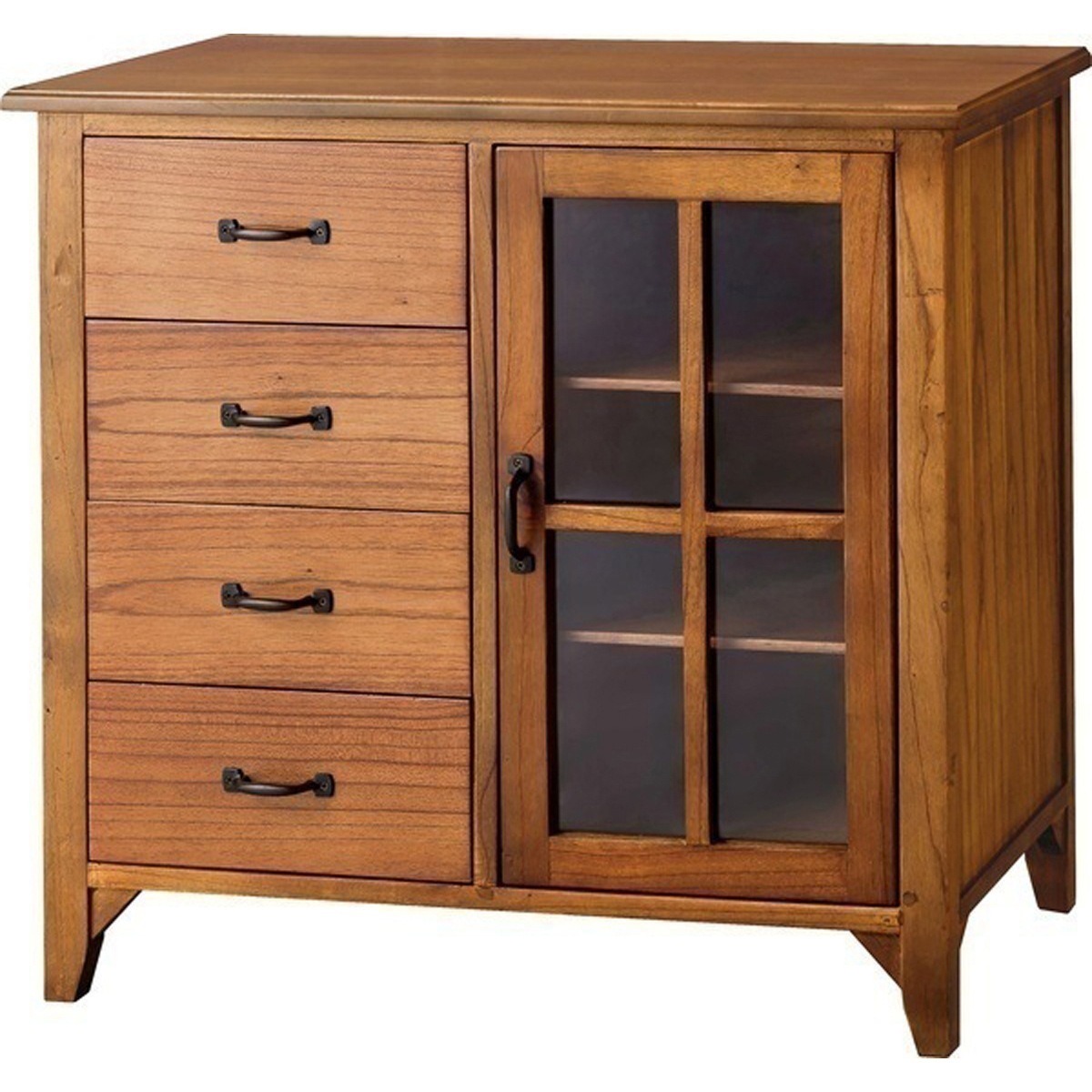 ティンバー キャビネット PM-320 ミンディ材 天然木 アンティーク スリム 省スペース 小さめ 黒アイアン ブラウン 収納 扉付き 棚付き 引き出し付き ガラス扉 収納家具 おしゃれ シンプル