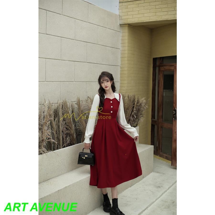 ドッキングワンピース 秋 レディース 長袖ワンピ 切替 フェイク レイヤード風 重ね着風 Aラインワンピース 着痩せ 可愛い 30代40代 大人 二次会 ワンピース 5,894円