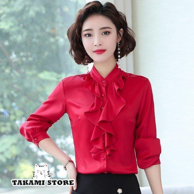 【急速出荷!】【制服標準装備】スタンドカラーブラウス フリルブラウス シャツ ブラウス トップス レディース 長袖 大きいサイズ 3L 4L 5L 通勤服 オフィス きれいめ 春 秋