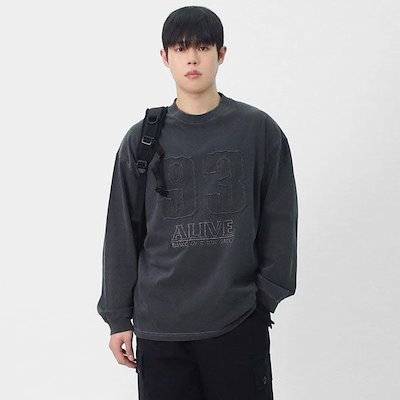 メンズウォッシングヴィンテージアップリケ長袖TシャツSWY021