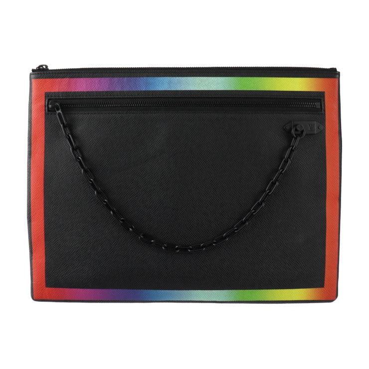 美品 LOUIS VUITTON ルイ ヴィトン セカンドバッグ M30347 ポシェット A4 チェーン タイガ レザー ブラック レインボー クラッチバッグ ポーチ ビトン【本物保証】