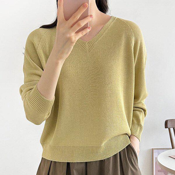 (KN)ホールガーメントVネックニットT 春 女性 ニットT