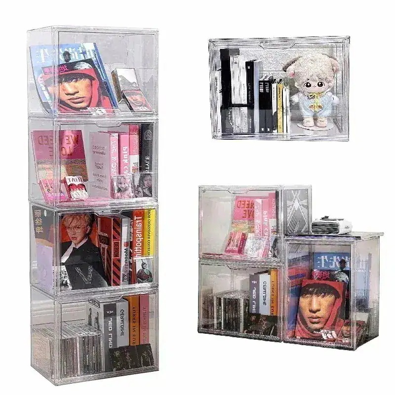 透明 アクリル収納ケース 推し活 プラスチック ぬいぐるみ おもちゃ 靴 DVD CD 書類 缶バッジ フィギュア 化粧品 小物収納 卓上収納 展示用 収納ボックス CDラック kpopアルバム 収納