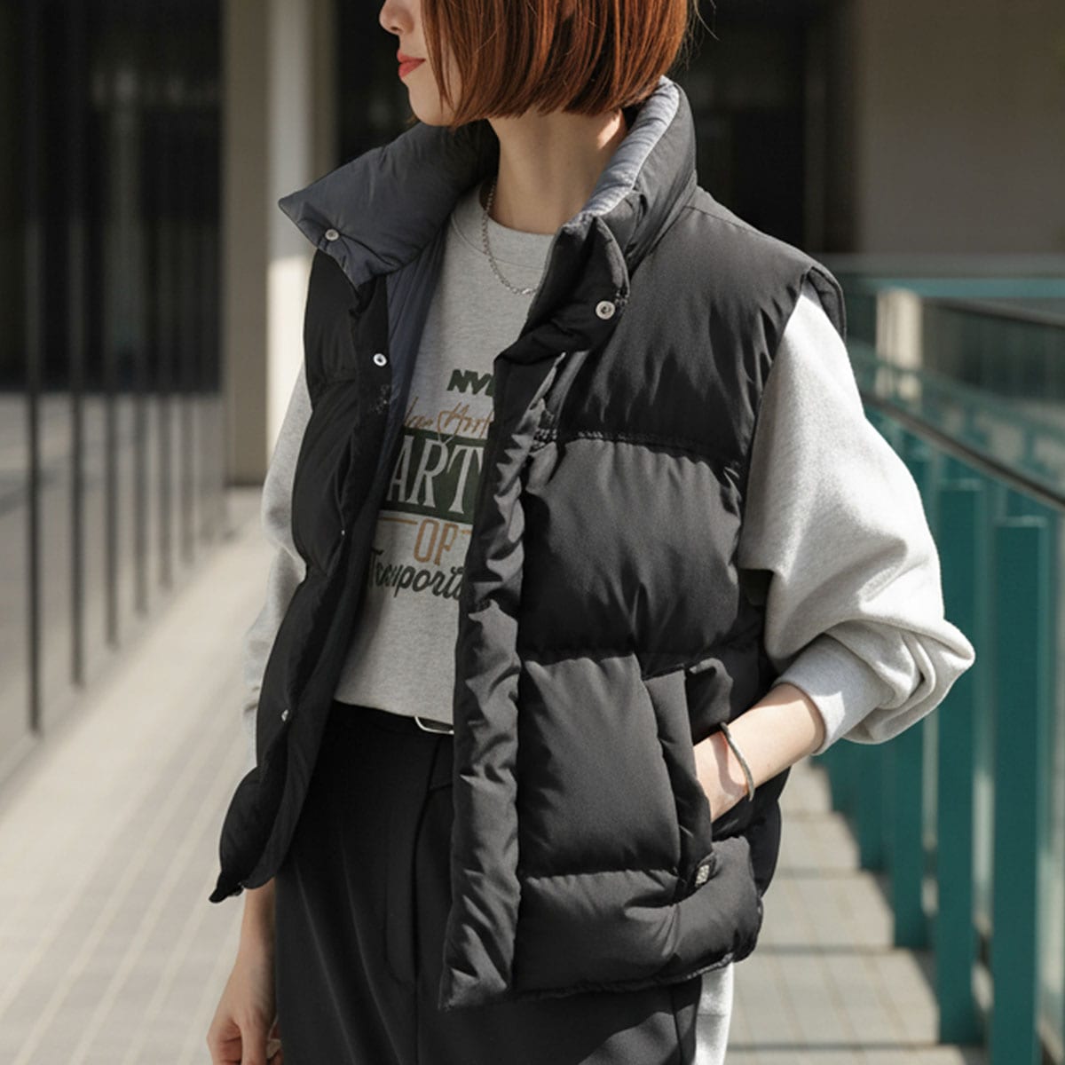 BACON ベーコン ダウンベスト W ORANGE BACPIGIL563 GDA レディース ノースリーブ スタンドカラー ジレ BLACK