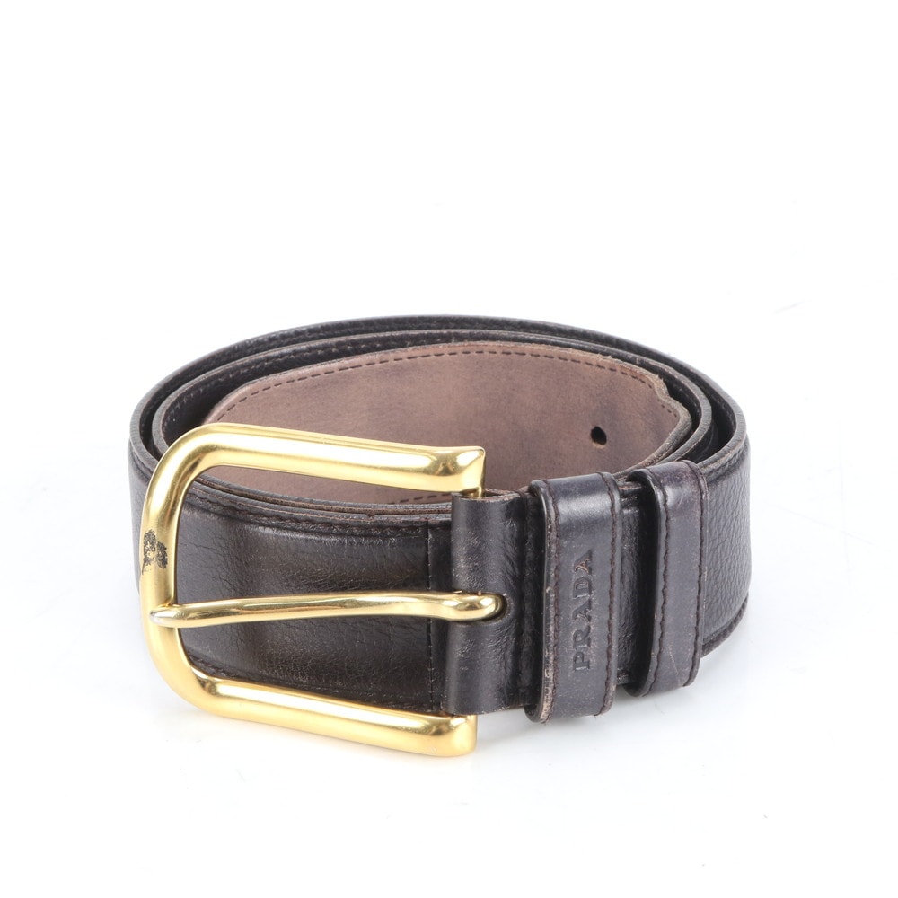 美品 ブラウン 茶色 ゴールド バックル ビジネス 紳士 カジュアル レザー ベルト メンズ RUE CQ24-2 中古