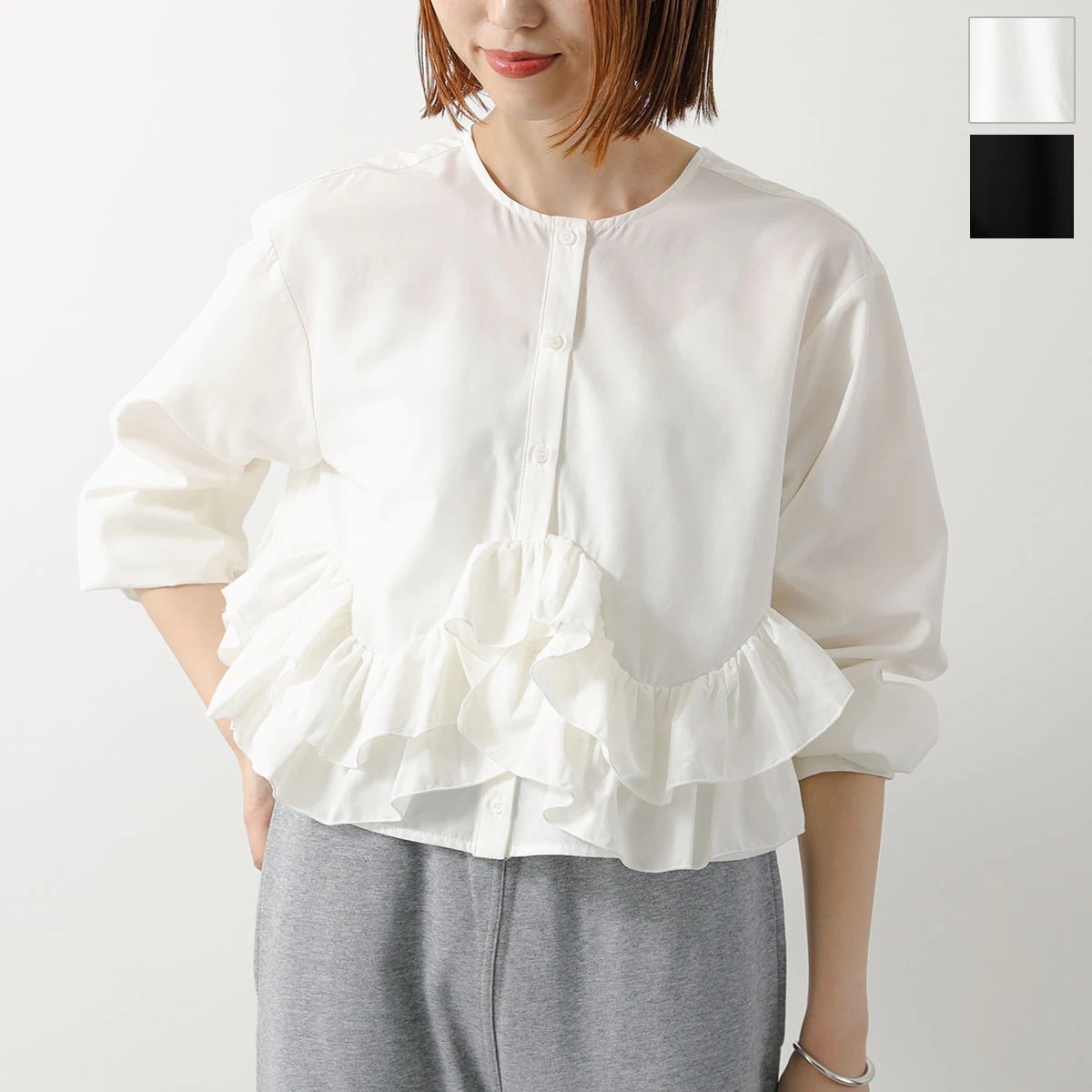 HERENCIA ヘレンチア ブラウス Ruffle Short Blouse H425302 レディース フリル シャツ リバーシブル 長袖 カラー2色 【ts】