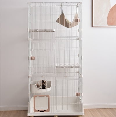 猫 ケージ キャットケージ ペットケージ キャスター付 3段 (ピンク) 猫 ケージ キャットケージ 3段 ペットケージ キャスター付 猫ゲージ