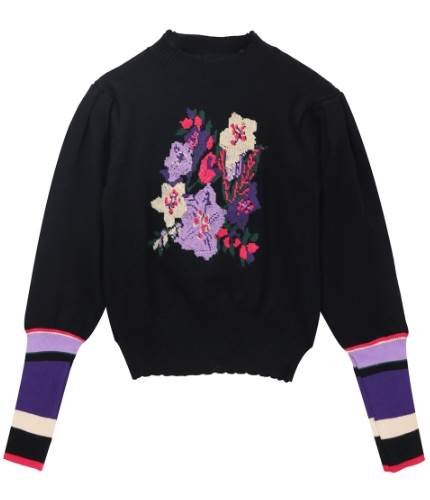 セーター ニット トップス プルオーバー 花柄 刺繍 ハイネック レディース かわいい 大人可愛い きれいめ 上品 こなれ感 シンプル カジュアル 主役級 存在感 個性的 フェミニン モダン エレガン