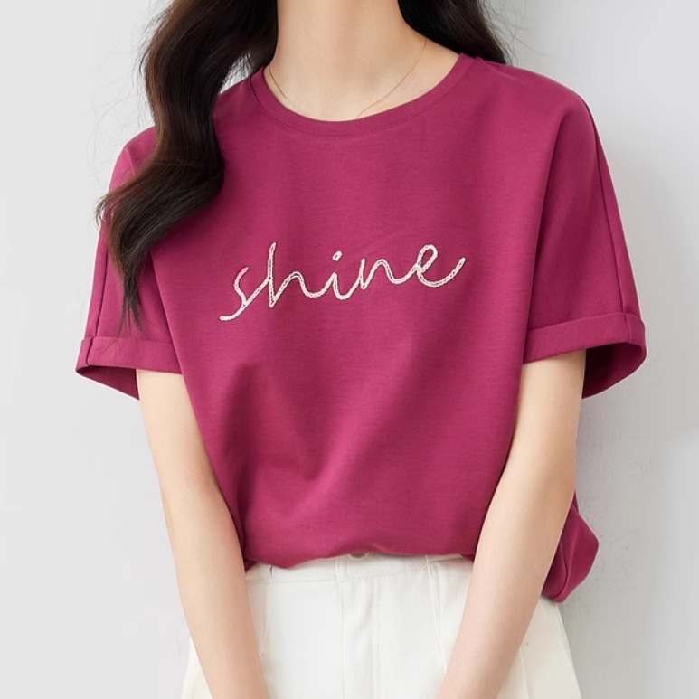 レディース トップス プルオーバー Tシャツ 半袖 ラウンドネック 襟なし 伸縮性 薄手 かわいい 大人可愛い きれいめ シンプル カジュアル おしゃれ かっこいい レトロ こなれ感 ラフ