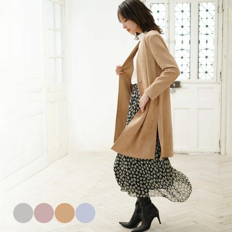 ノーカラーコートフェイクスエード